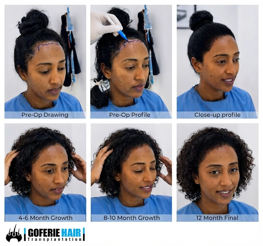 Women before and after hair transplant